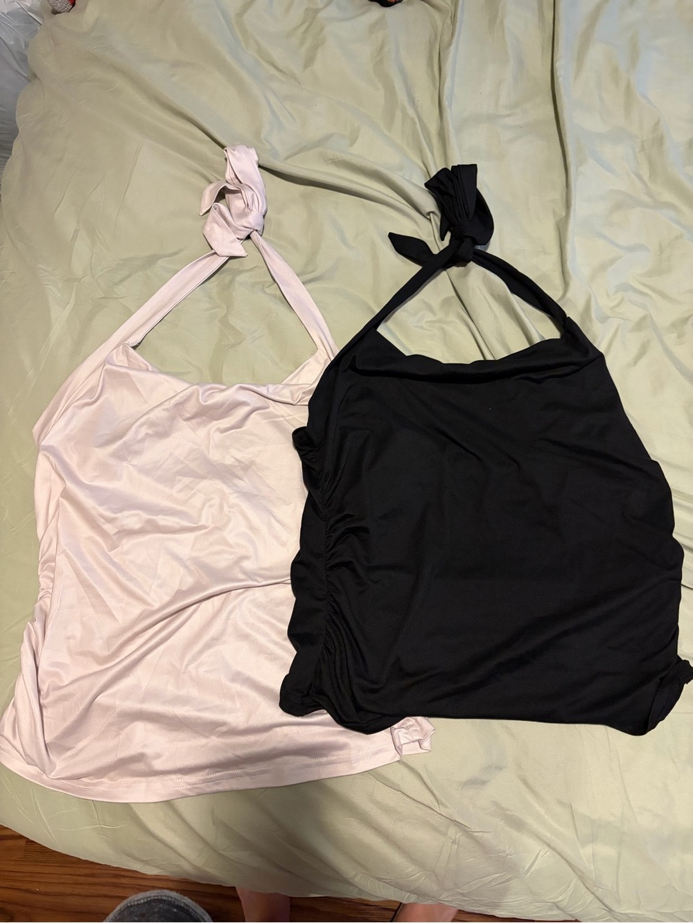SHEIN Halter Tie Tank Tops in Black & Light Pink